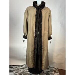 Vintage Reversible Faux Fur & Water Resistant Fabric Womens Coat With Button Clo